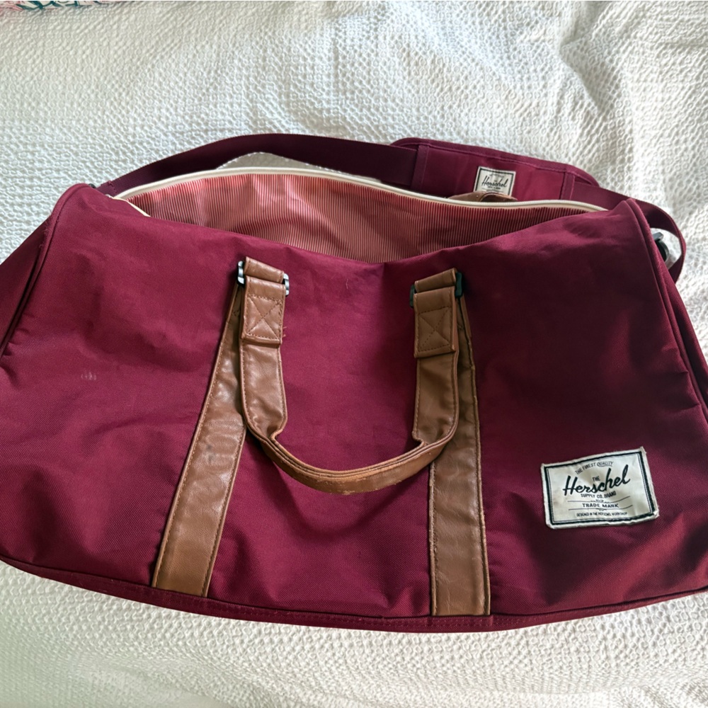 Herschel Maroon Tote with Brown Straps